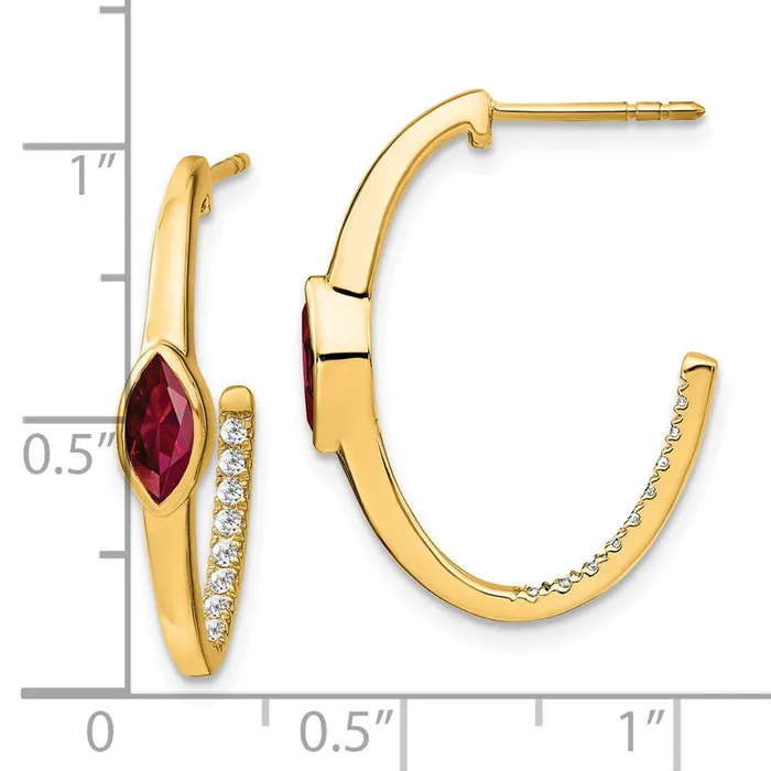 Earrings Goldia Solid 14k Yellow Gold Marquise Created Simulated Ruby and CZ Jhoop Earrings