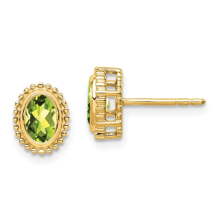 Earrings Goldia Solid 14k Yellow Gold Oval Simulated Peridot Post Earrings