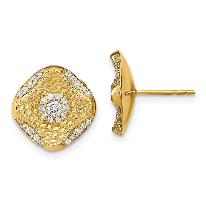 Earrings Goldia Solid 14k Yellow Gold Polished Simulated CZ Square Weave Post Earrings