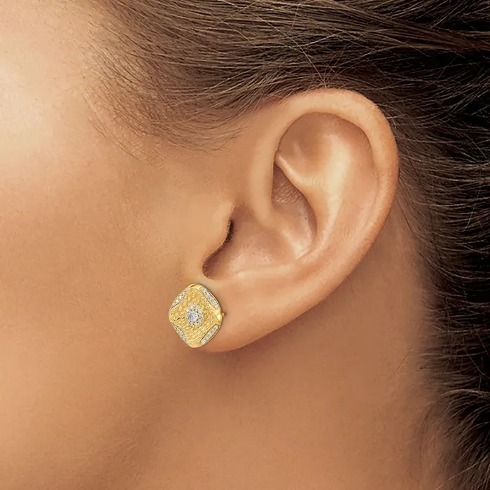 Earrings Goldia Solid 14k Yellow Gold Polished Simulated CZ Square Weave Post Earrings
