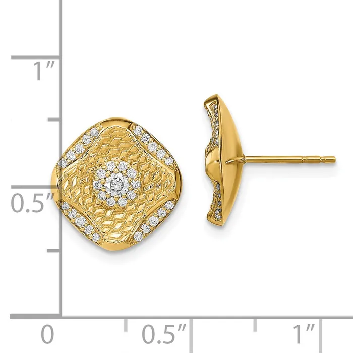 Earrings Goldia Solid 14k Yellow Gold Polished Simulated CZ Square Weave Post Earrings