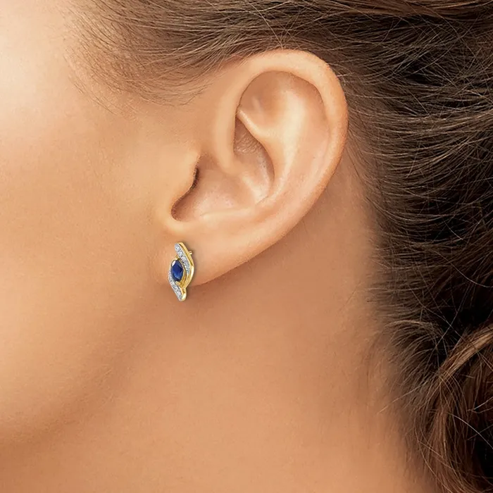 Earrings Goldia Solid 14k Yellow Gold Simulated CZ and Sapphire Earrings