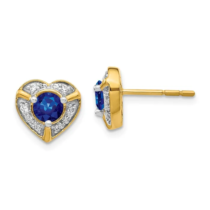 Earrings Goldia Solid 14k Yellow Gold Simulated CZ and Sapphire Fancy Heart Earrings