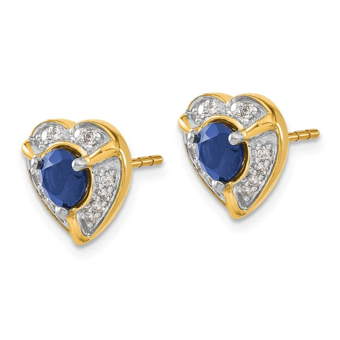 Earrings Goldia Solid 14k Yellow Gold Simulated CZ and Sapphire Fancy Heart Earrings