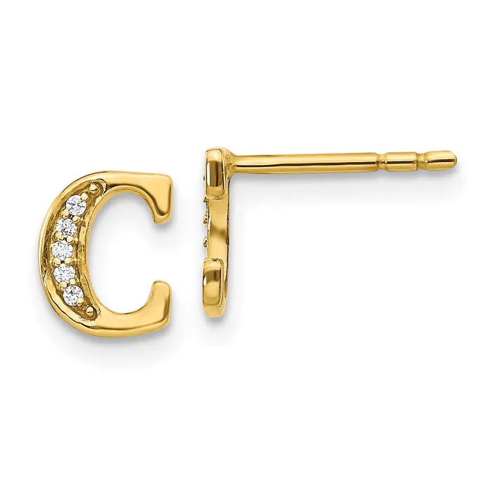 Earrings Goldia Solid 14k Yellow Gold Simulated CZ Initial C Earrings
