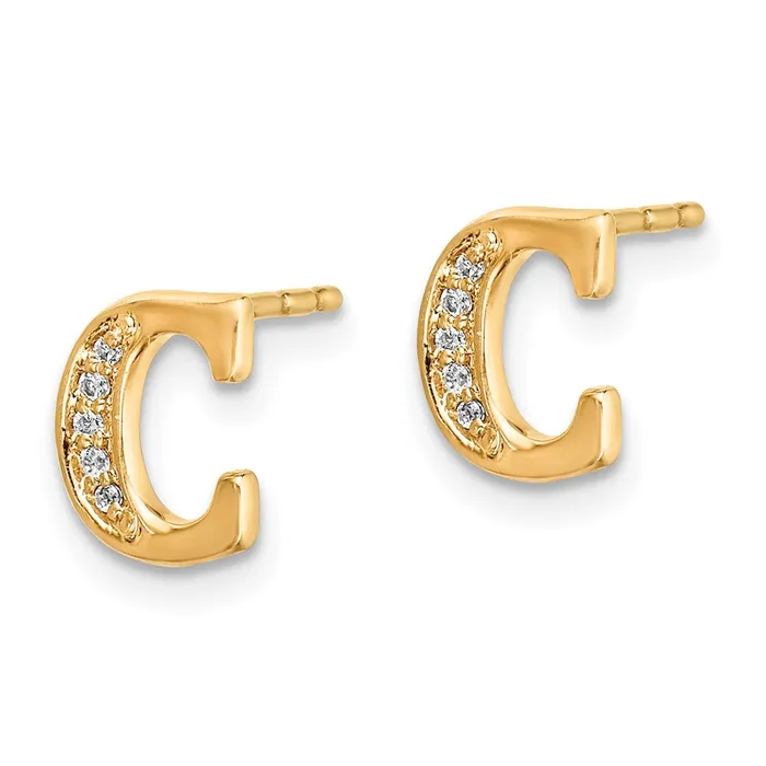 Earrings Goldia Solid 14k Yellow Gold Simulated CZ Initial C Earrings