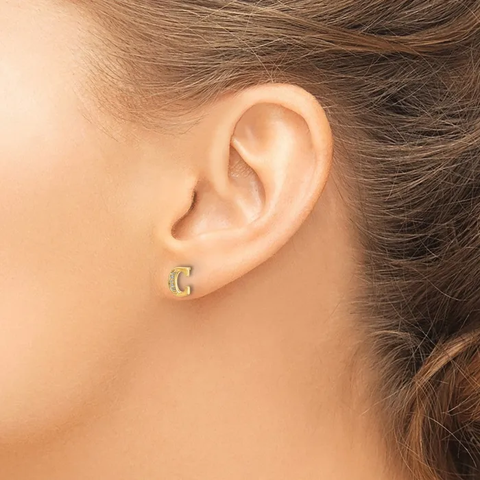 Earrings Goldia Solid 14k Yellow Gold Simulated CZ Initial C Earrings
