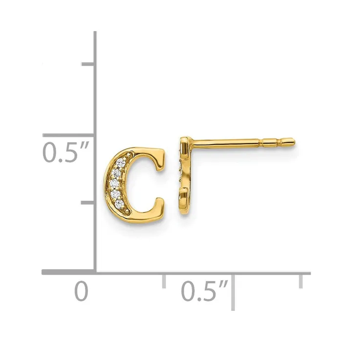 Earrings Goldia Solid 14k Yellow Gold Simulated CZ Initial C Earrings