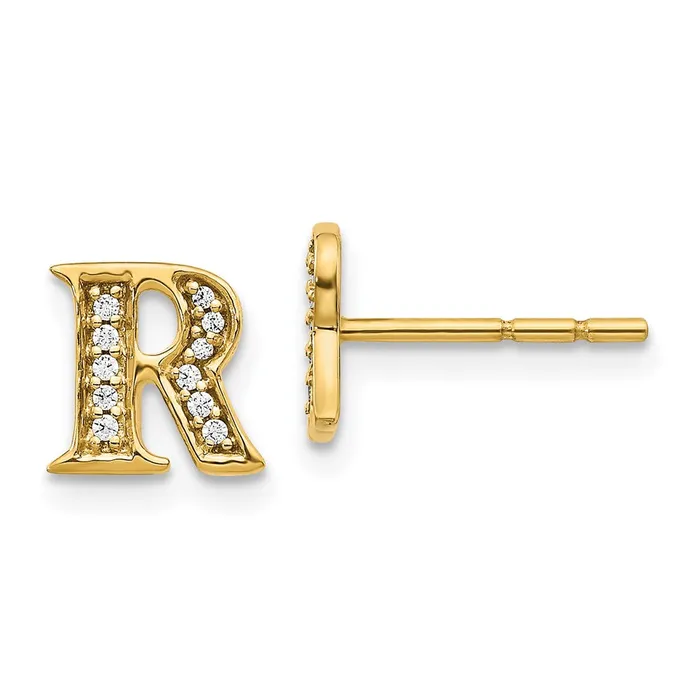 Earrings Goldia Solid 14k Yellow Gold Simulated CZ Initial R Earrings