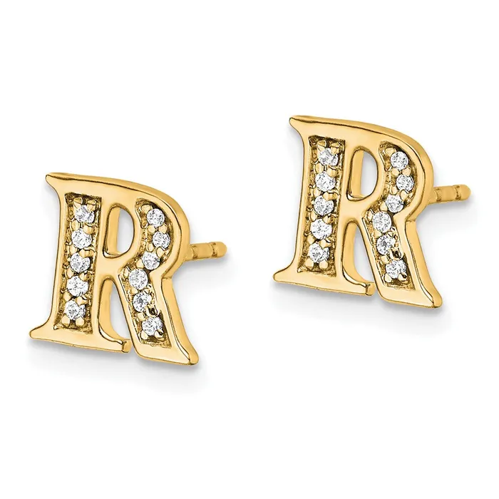 Earrings Goldia Solid 14k Yellow Gold Simulated CZ Initial R Earrings