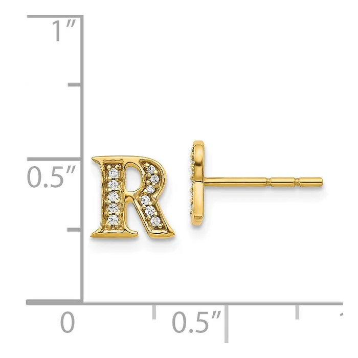 Earrings Goldia Solid 14k Yellow Gold Simulated CZ Initial R Earrings
