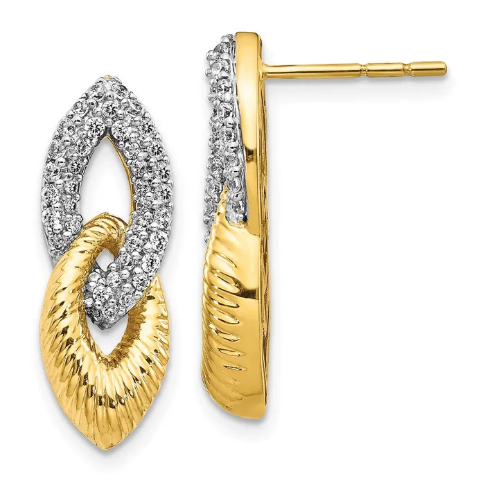 Earrings Goldia Solid 14k Yellow Rhodium Simulated CZ Fancy Post Earrings
