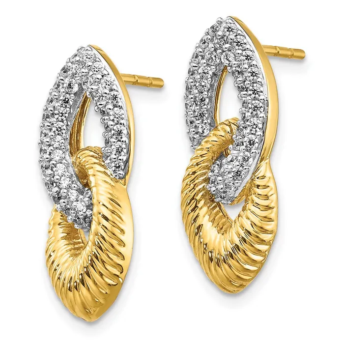 Earrings Goldia Solid 14k Yellow Rhodium Simulated CZ Fancy Post Earrings