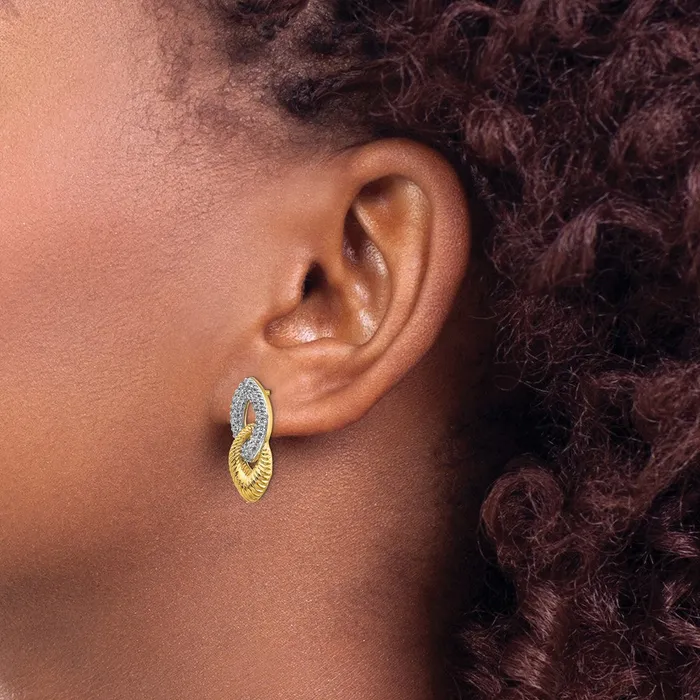 Earrings Goldia Solid 14k Yellow Rhodium Simulated CZ Fancy Post Earrings