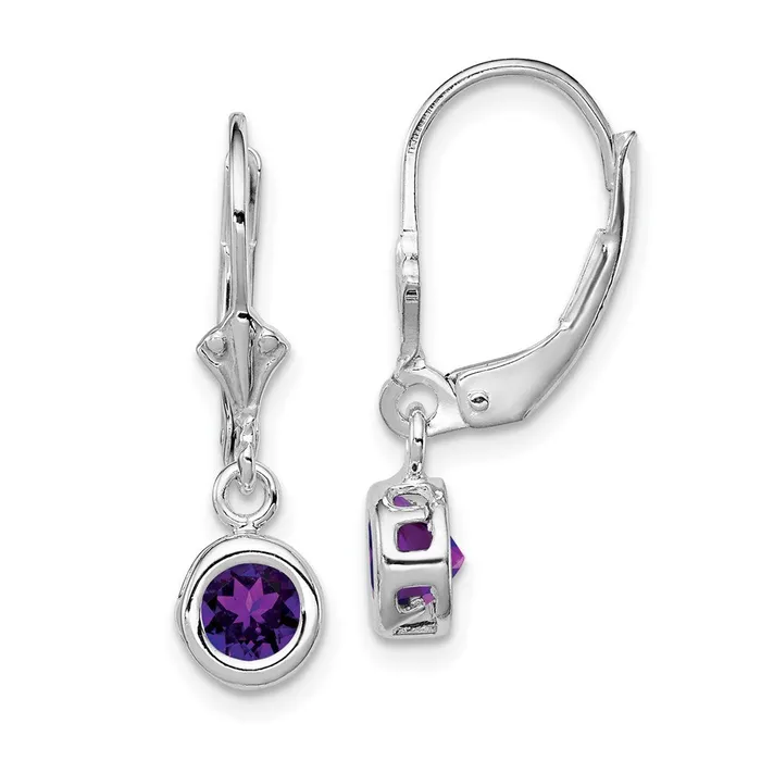 Earrings Goldia Sterling Silver Rhodium Plated 5mm Round Amethyst Leverback Earrings