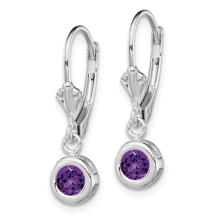 Earrings Goldia Sterling Silver Rhodium Plated 5mm Round Amethyst Leverback Earrings