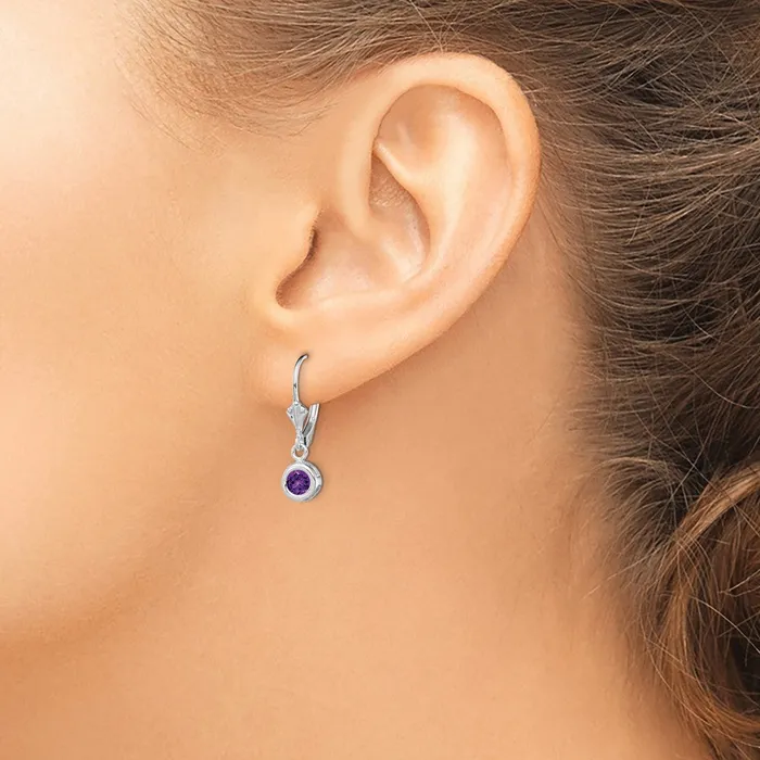 Earrings Goldia Sterling Silver Rhodium Plated 5mm Round Amethyst Leverback Earrings