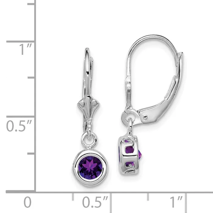 Earrings Goldia Sterling Silver Rhodium Plated 5mm Round Amethyst Leverback Earrings