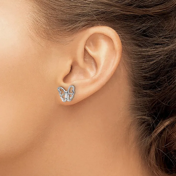 Earrings Goldia White Ice Sterling Silver Rhodiumplated Diamond Butterfly Post Earrings