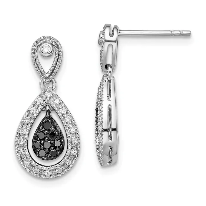 Earrings Goldia White Night Sterling Silver Rhodiumplated Black and White Diamond Double Teardrop Dangle Post Earrings