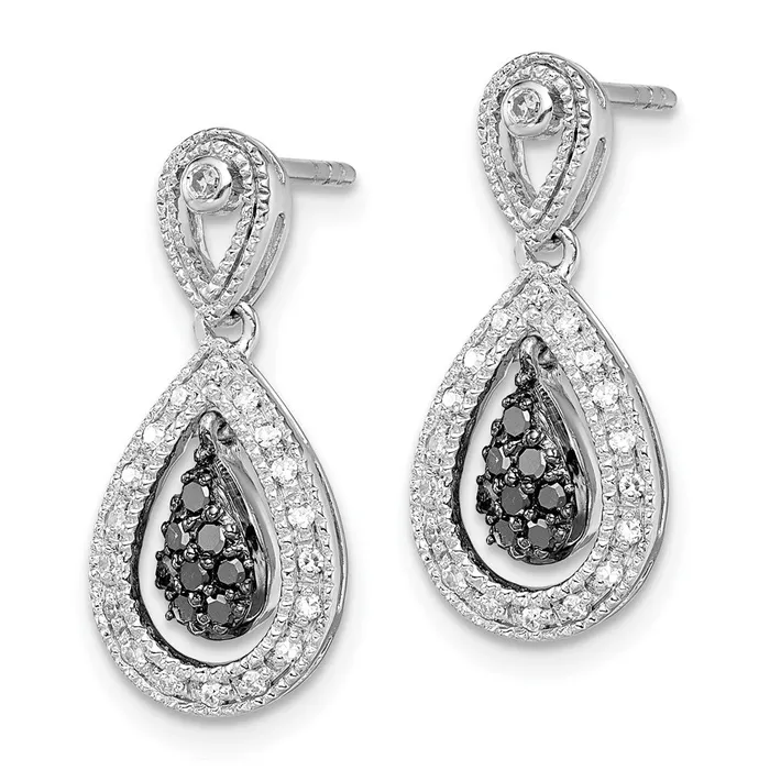 Earrings Goldia White Night Sterling Silver Rhodiumplated Black and White Diamond Double Teardrop Dangle Post Earrings