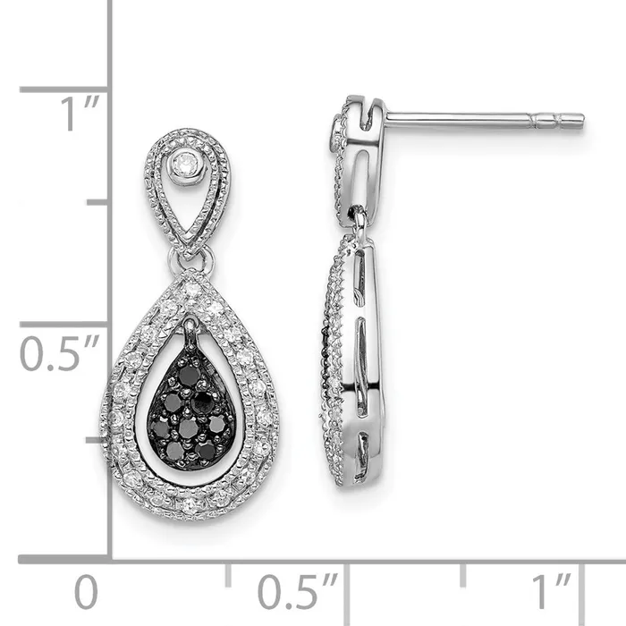 Earrings Goldia White Night Sterling Silver Rhodiumplated Black and White Diamond Double Teardrop Dangle Post Earrings