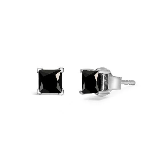 Earrings JMS always Original 14K White Gold 34 Cttw PrincessCut Treated Black Diamond Classic 4Prong Stud Earrings with Push Backs Fancy ColorEnhanced