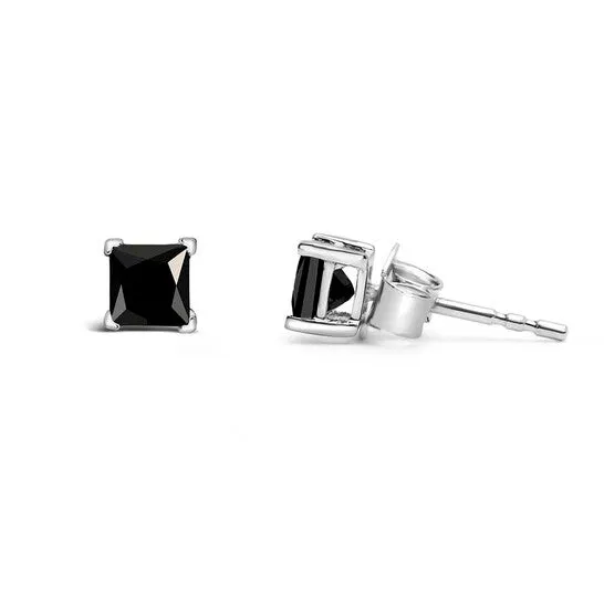 Earrings JMS always Original 14K White Gold 34 Cttw PrincessCut Treated Black Diamond Classic 4Prong Stud Earrings with Push Backs Fancy ColorEnhanced