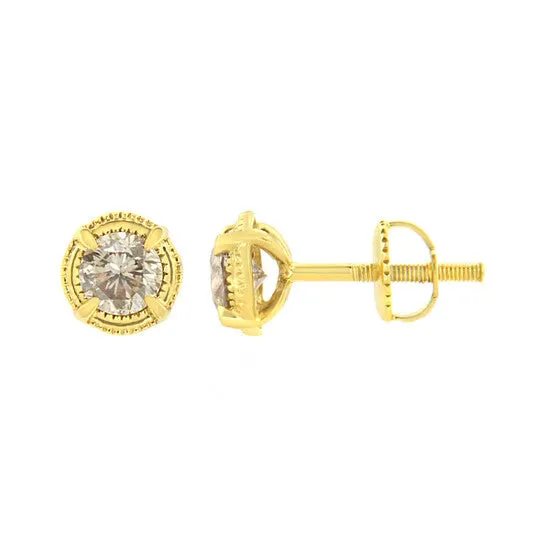 Earrings JMS always Original 14K Yellow Gold Plated 925 Sterling Silver 13 cttw Diamond Modern 4Prong Solitaire Milgrain Stud Earrings KL Color I2I3 Clarity
