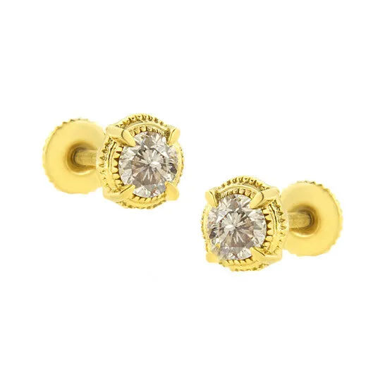 Earrings JMS always Original 14K Yellow Gold Plated 925 Sterling Silver 13 cttw Diamond Modern 4Prong Solitaire Milgrain Stud Earrings KL Color I2I3 Clarity