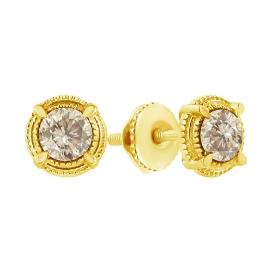 Earrings JMS always Original 14K Yellow Gold Plated 925 Sterling Silver 13 cttw Diamond Modern 4Prong Solitaire Milgrain Stud Earrings KL Color I2I3 Clarity
