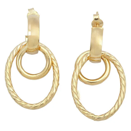 Earrings JMS always Original AMOUR Open Huggie Hoop with Open Circle Oval Drop Earrings In 14K Yellow Gold