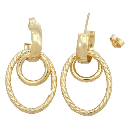 Earrings JMS always Original AMOUR Open Huggie Hoop with Open Circle Oval Drop Earrings In 14K Yellow Gold