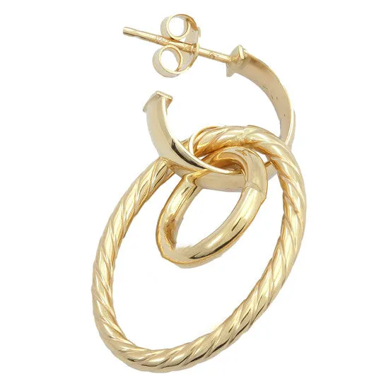 Earrings JMS always Original AMOUR Open Huggie Hoop with Open Circle Oval Drop Earrings In 14K Yellow Gold