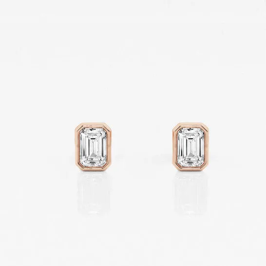 Earrings JMS always Original Brilliant Diamond 14KT Rose Gold 12 cttw EmeraldCut Lab Grown Diamond Bezel Set Solitaire Stud Earrings for Women GVSSI