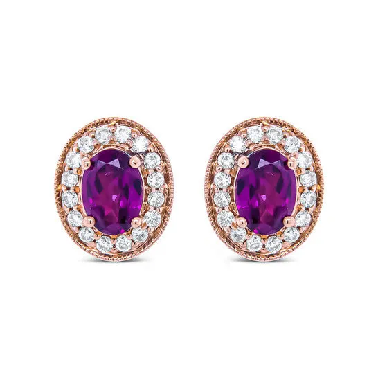 Earrings JMS always Original Haus of Brilliance 14K Rose Gold 7x5mm Cushion Cut Garnet and 38 Cttw Round Diamond Halo Stud Earrings GH Color SI1SI2 Clarity