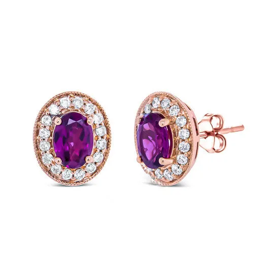 Earrings JMS always Original Haus of Brilliance 14K Rose Gold 7x5mm Cushion Cut Garnet and 38 Cttw Round Diamond Halo Stud Earrings GH Color SI1SI2 Clarity