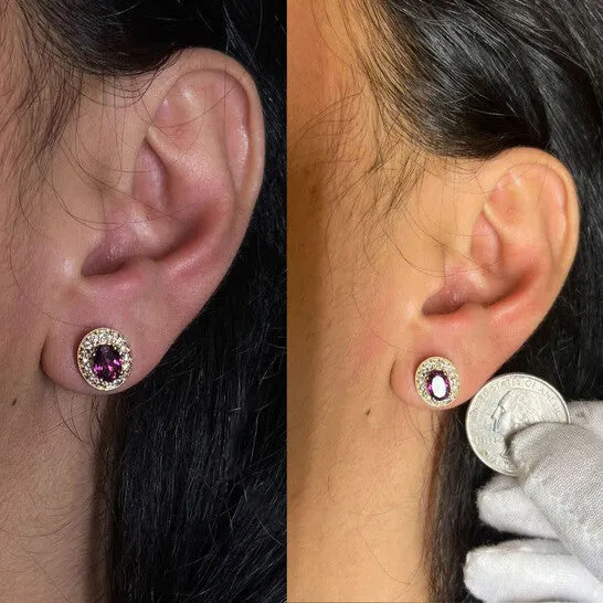 Earrings JMS always Original Haus of Brilliance 14K Rose Gold 7x5mm Cushion Cut Garnet and 38 Cttw Round Diamond Halo Stud Earrings GH Color SI1SI2 Clarity