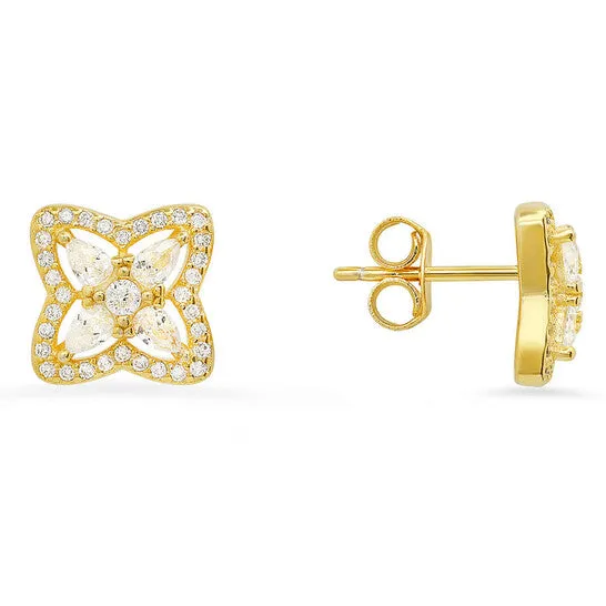 Earrings JMS always Original Kylie Harper 14k Gold Over Silver Pearcut Cubic Zirconia CZ Flower Stud Earrings