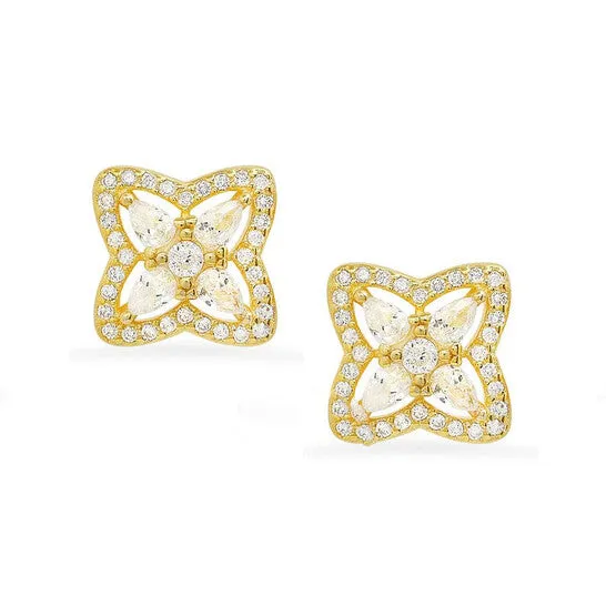 Earrings JMS always Original Kylie Harper 14k Gold Over Silver Pearcut Cubic Zirconia CZ Flower Stud Earrings