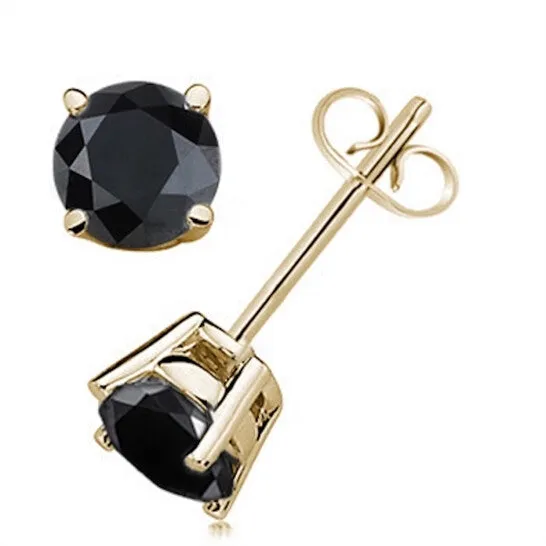Earrings JMS always Original Maulijewels 050 Carat Black Diamond Round Natural Stud Earring Prong Set In 14K Solid White Yellow Gold