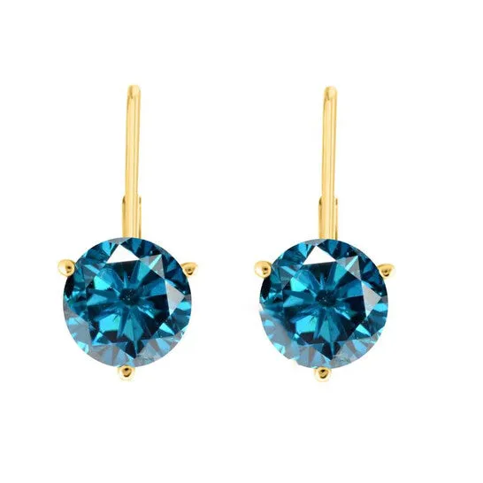 Earrings JMS always Original Maulijewels Blue 200 Carat Natural Diamond Three Prong Set Martini Leverback Womens Earrings In 14K Solid Yellow Gold
