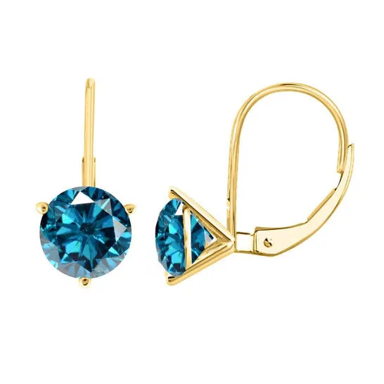 Earrings JMS always Original Maulijewels Blue 200 Carat Natural Diamond Three Prong Set Martini Leverback Womens Earrings In 14K Solid Yellow Gold