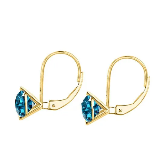Earrings JMS always Original Maulijewels Blue 200 Carat Natural Diamond Three Prong Set Martini Leverback Womens Earrings In 14K Solid Yellow Gold