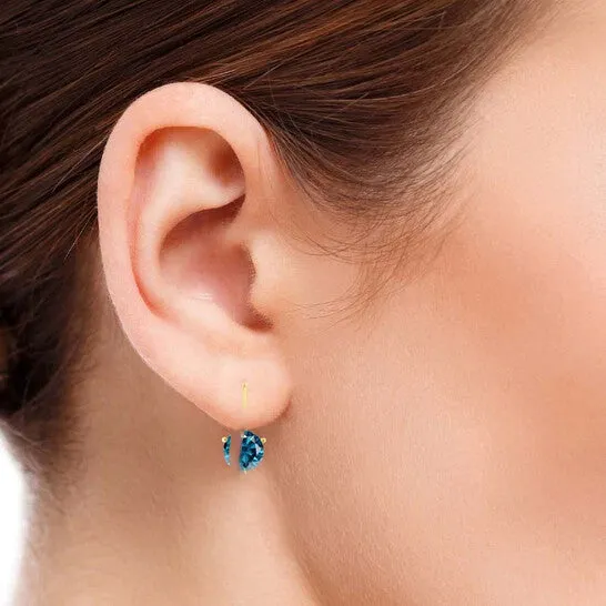 Earrings JMS always Original Maulijewels Blue 200 Carat Natural Diamond Three Prong Set Martini Leverback Womens Earrings In 14K Solid Yellow Gold