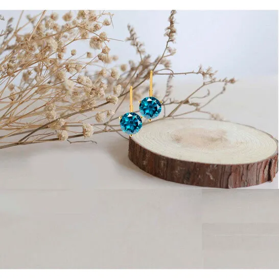 Earrings JMS always Original Maulijewels Blue 200 Carat Natural Diamond Three Prong Set Martini Leverback Womens Earrings In 14K Solid Yellow Gold
