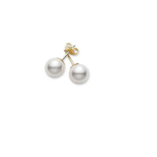 Earrings JMS always Original Mikimoto Akoya Pearl Stud Earrings with 18K Yellow Gold 665mm A Grade