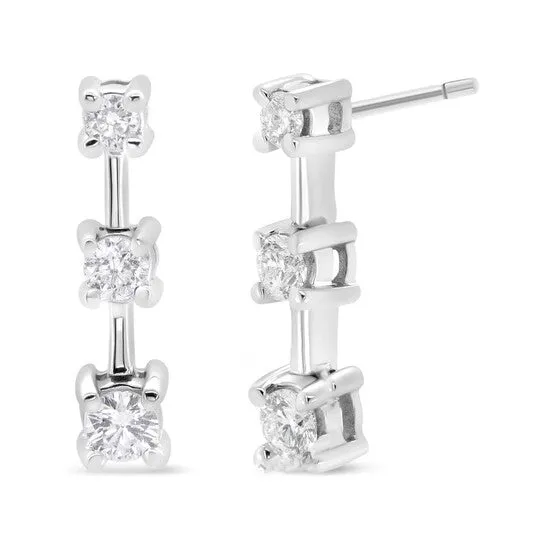 Earrings Original 14K White Gold 12 Cttw Round Diamond 3 Stone Graduated Linear Drop Past Present and Future Stud Earrings HI Color SI1SI2 Clarity JMS always
