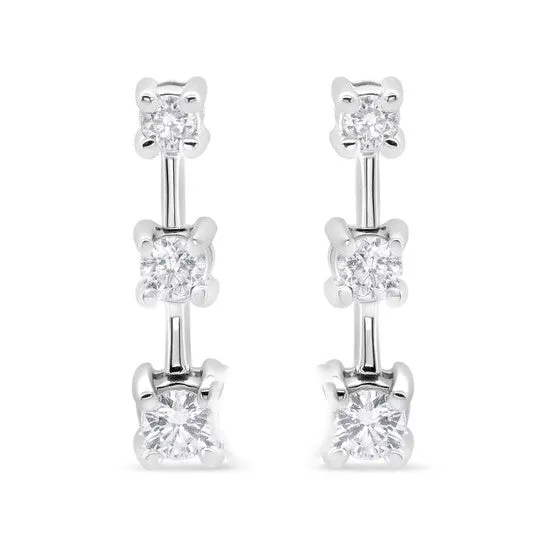 Earrings Original 14K White Gold 12 Cttw Round Diamond 3 Stone Graduated Linear Drop Past Present and Future Stud Earrings HI Color SI1SI2 Clarity JMS always Earrings Original 14K White Gold 12 Cttw Round Diamond 3 Stone Graduated Linear Drop Past Present and Future Stud Earrings HI Color SI1SI2 Clarity JMS always