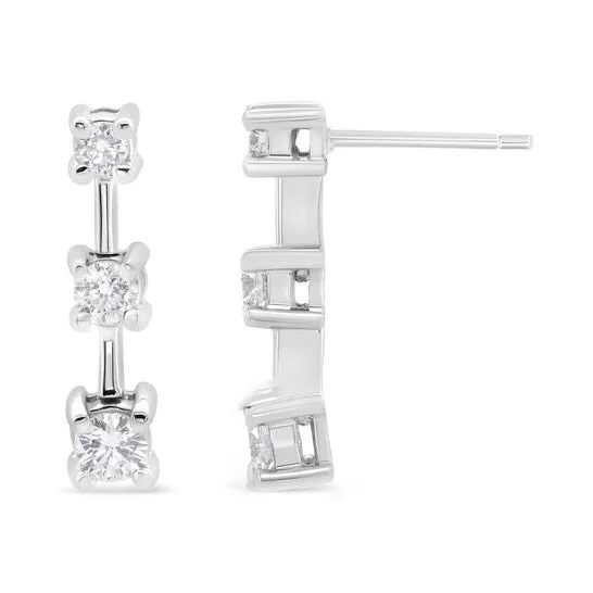 Earrings Original 14K White Gold 12 Cttw Round Diamond 3 Stone Graduated Linear Drop Past Present and Future Stud Earrings HI Color SI1SI2 Clarity JMS always Earrings Original 14K White Gold 12 Cttw Round Diamond 3 Stone Graduated Linear Drop Past Present and Future Stud Earrings HI Color SI1SI2 Clarity JMS always